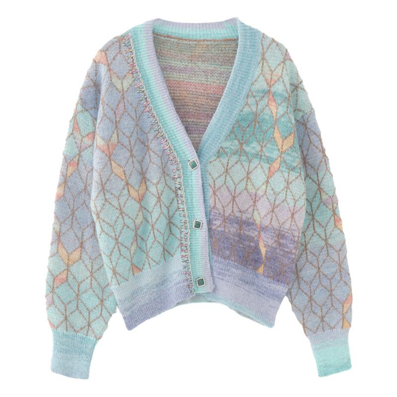 Ombre Geometric V-Neck Knit S0148