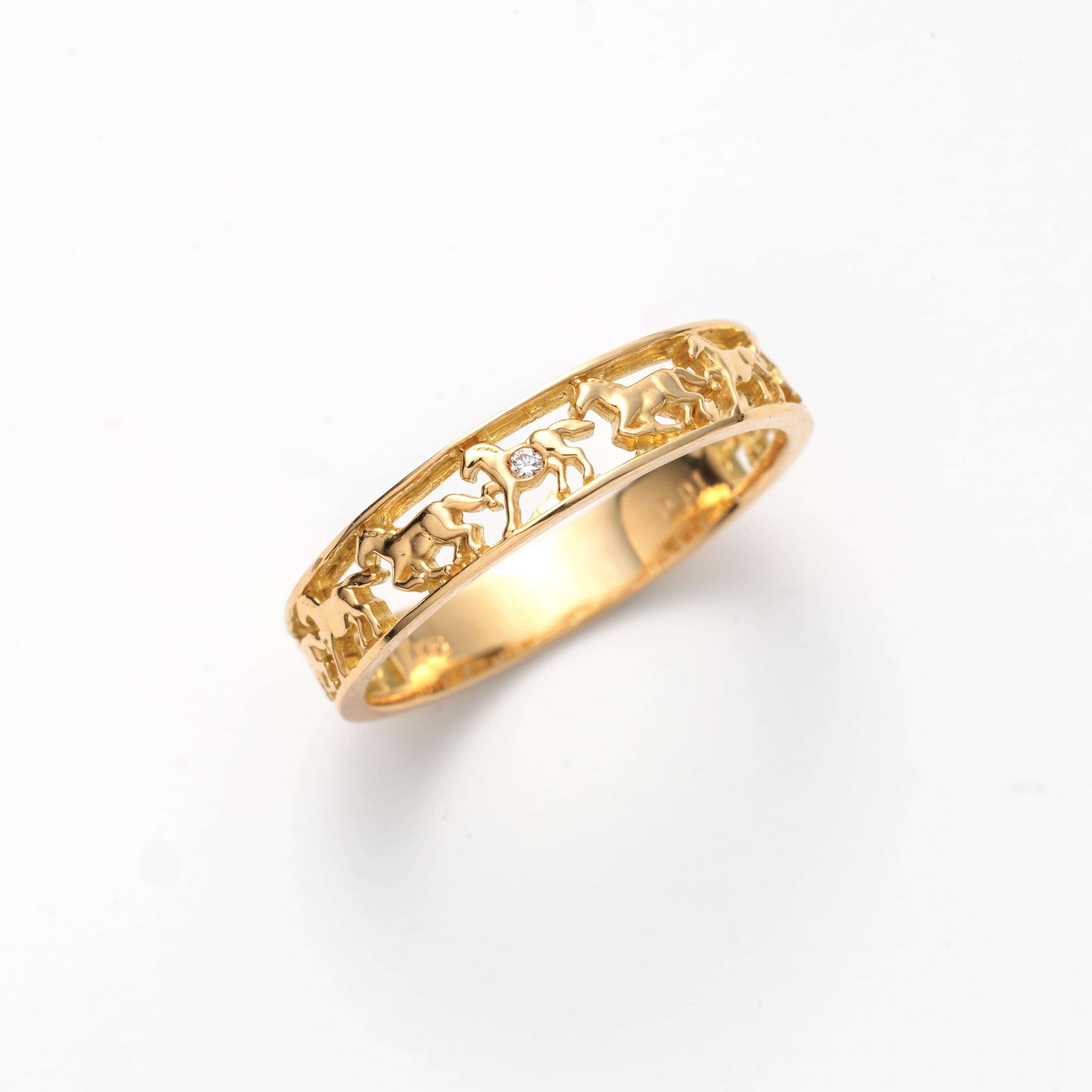 18金イエローゴールド ダイヤモンド 馬九（うまく）いく リング 0.01ct