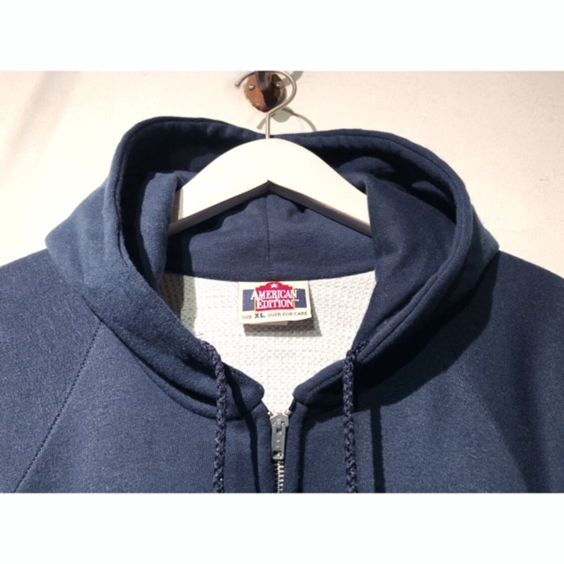 90s AMERICAN EDITION アクリル×サーマル ジップパーカーXL ネイビー 