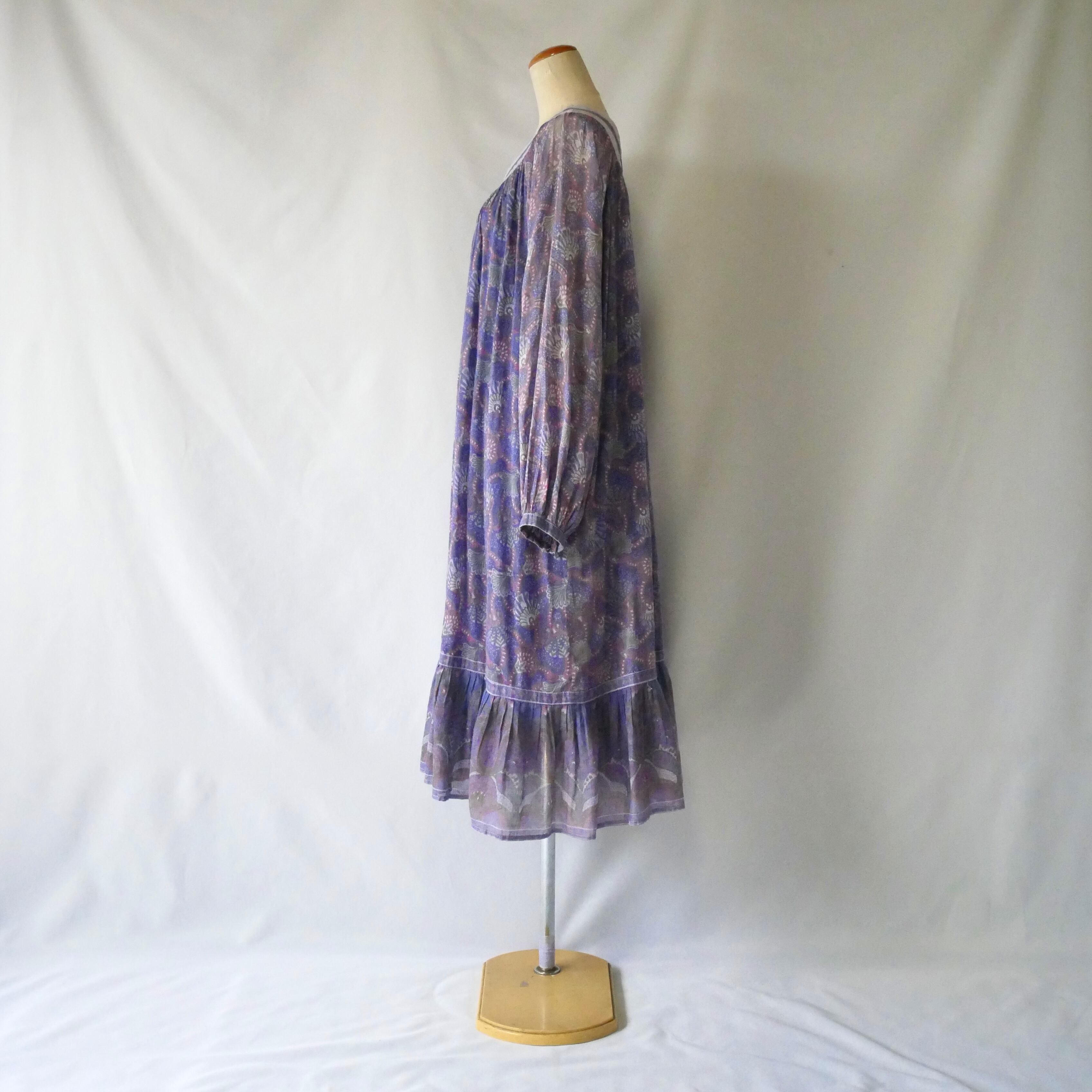 70s vintage madein Indian cotton purple onepiece 70年代