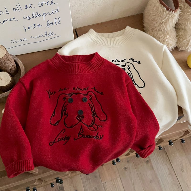 BABY&KID】冬作厚手ドッグ刺繍ニットセーター | 韓国子供服通販 - Baker
