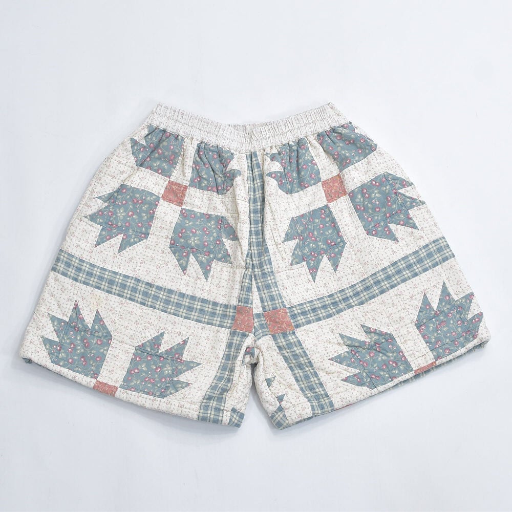 Remake リメイク ハンドメイド パッチワーク キルト デザイン ルーズシルエット ショートパンツ 花柄 チェック 幾何学 再構築 短パン ツギハギ W65~100cm