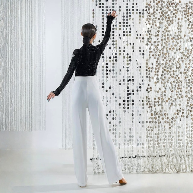 ハイウエスト ワイドレッグ センタープレス ダンスパンツ 2col D00605