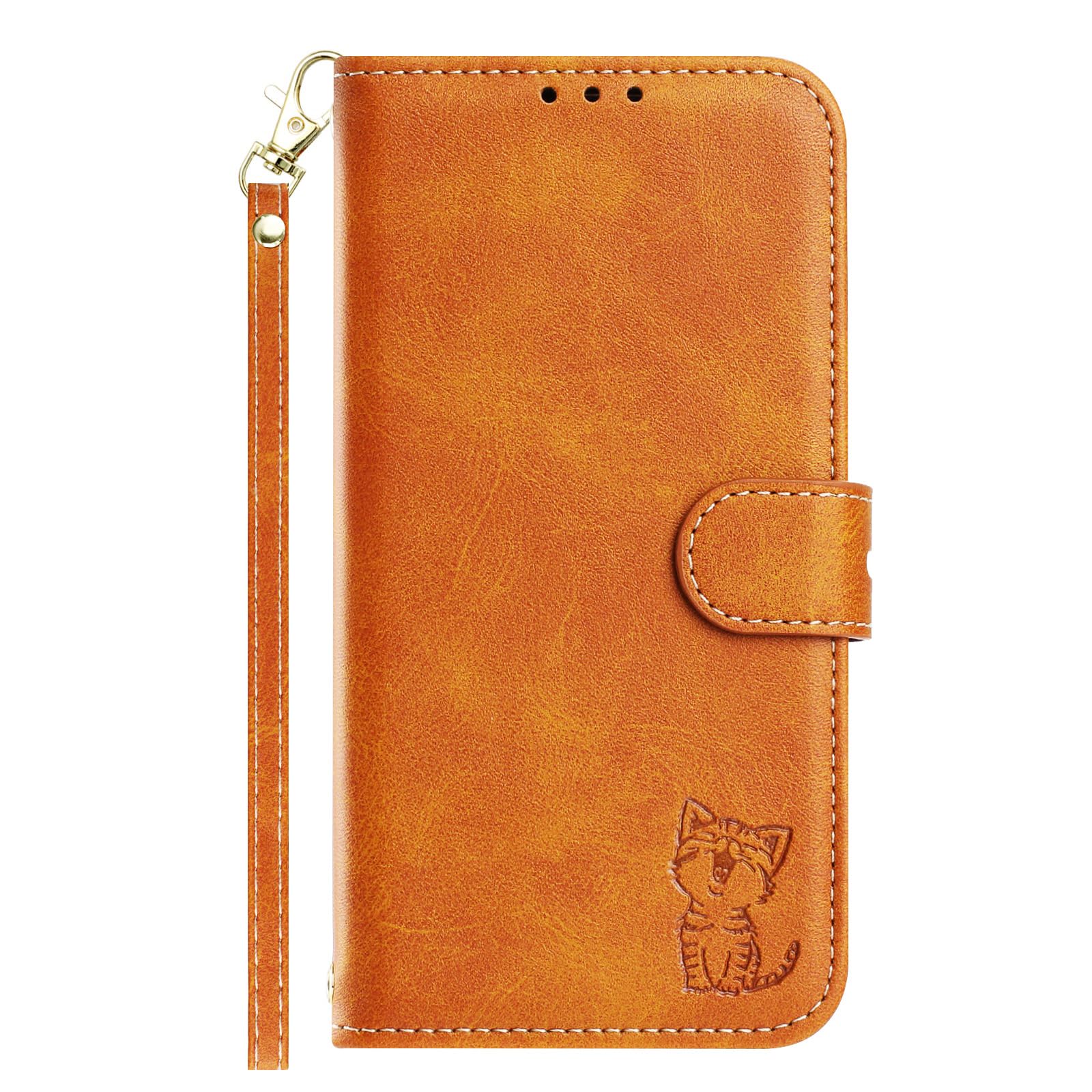SENNWAK 適用するiPhone 17ケース 手帳型 適用アイフォン17用ケース case ネコちゃん ストラップ付き スタンド機能 ライトブラウン