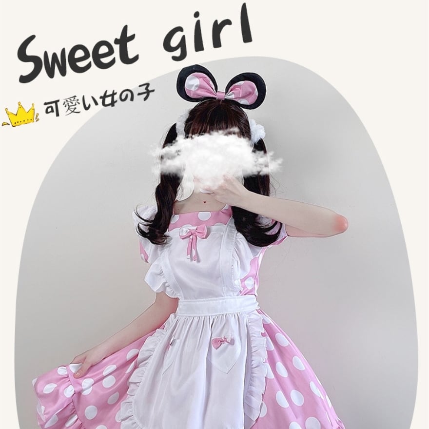 メイド服 コスプレ ワンピ エプロン ヘアアクセサリー 水玉 ガーリー