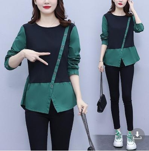 【即納】大きいサイズ レディース トップス　シャツ　グリーン　春夏 秋 新品 長袖