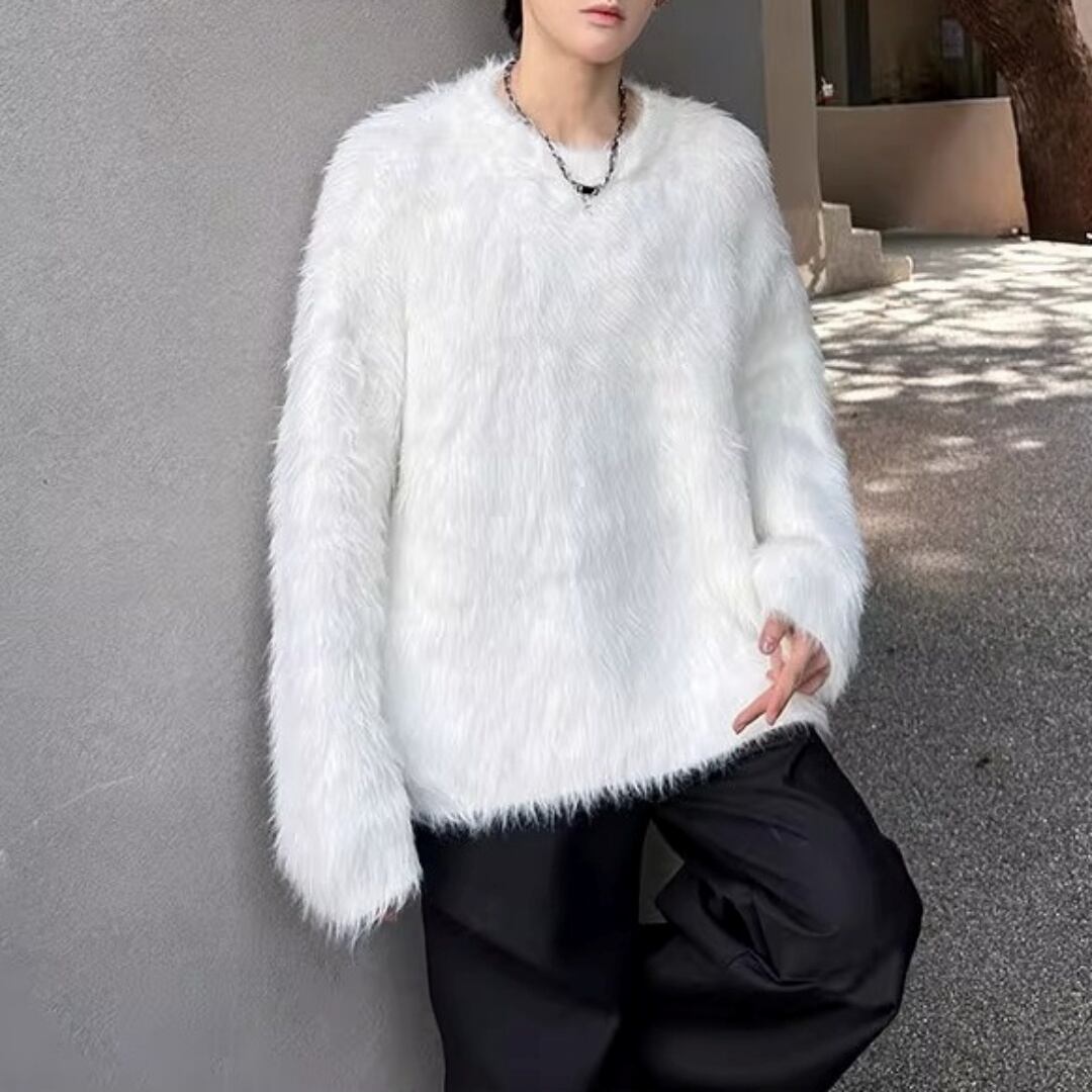 オーバーサイズ シャギークルーネックニット 2カラー D12146