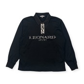 LEONARD レオナール アニマル柄 長袖 ポロシャツ M/ブラック レディース