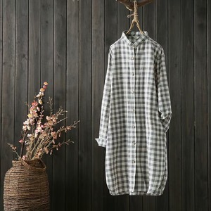 リネンブレンドチェックシャツワンピース　ASF212010-1072