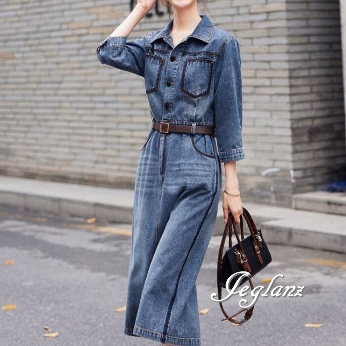 デニム シャツ ワンピース ロングシーズン タイト 7分袖 ♪ (MA709)γα
