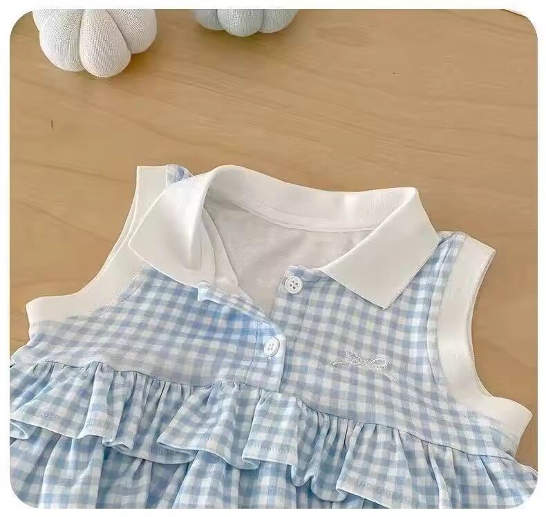 チェックフリルポロロンパース