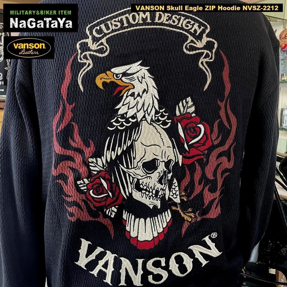 バイカー系 VANSON バンソン スカルイーグル ZIP パーカー NVSZ-2212