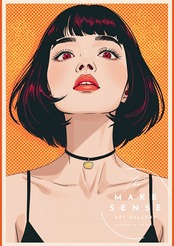 Bob Girl XI｜赤い瞳が印象的なモードポップアートポスター｜個性と彩りで空間をスタイリッシュに演出するインテリアアートA3ポスター