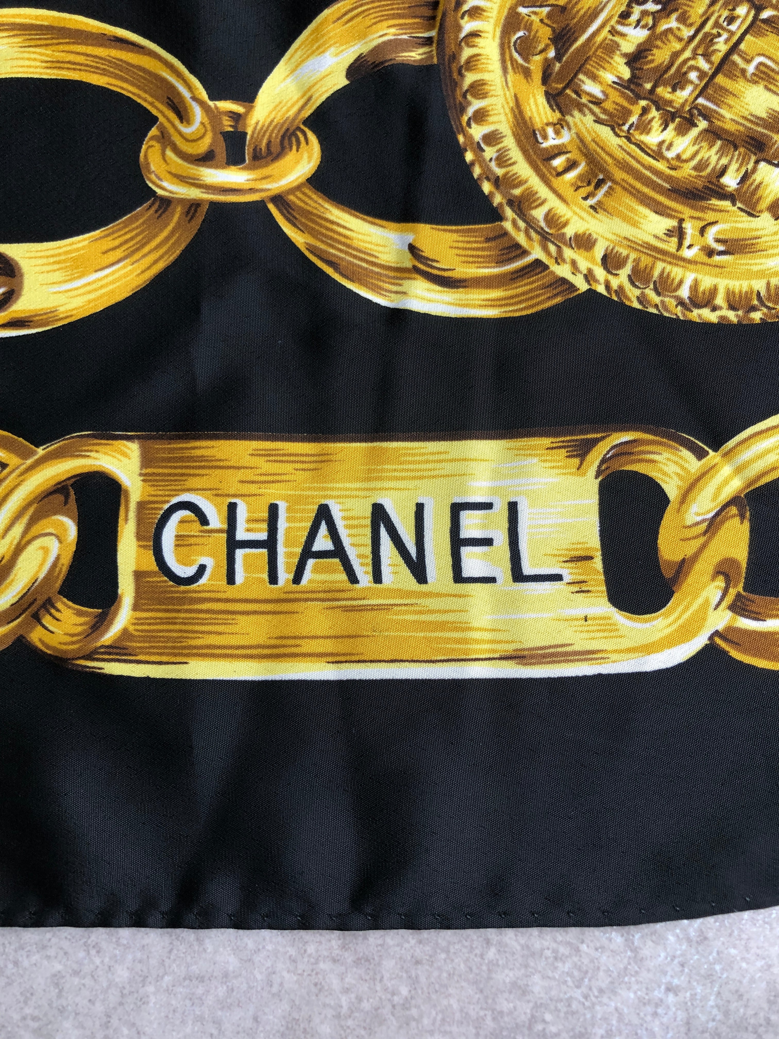 CHANEL シャネル スカーフ イエロー ブラック ココマーク シルク