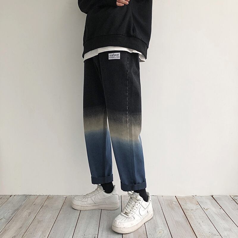 Yidaoヴィンテージ秋新しいシンプルで用途の広いグラデーションカラーストレートジーンズメンズパーソナリティカジュアルルーズパンツメンズ-アリババ オータム 秋物 ビンテージ hip6-161197093690215