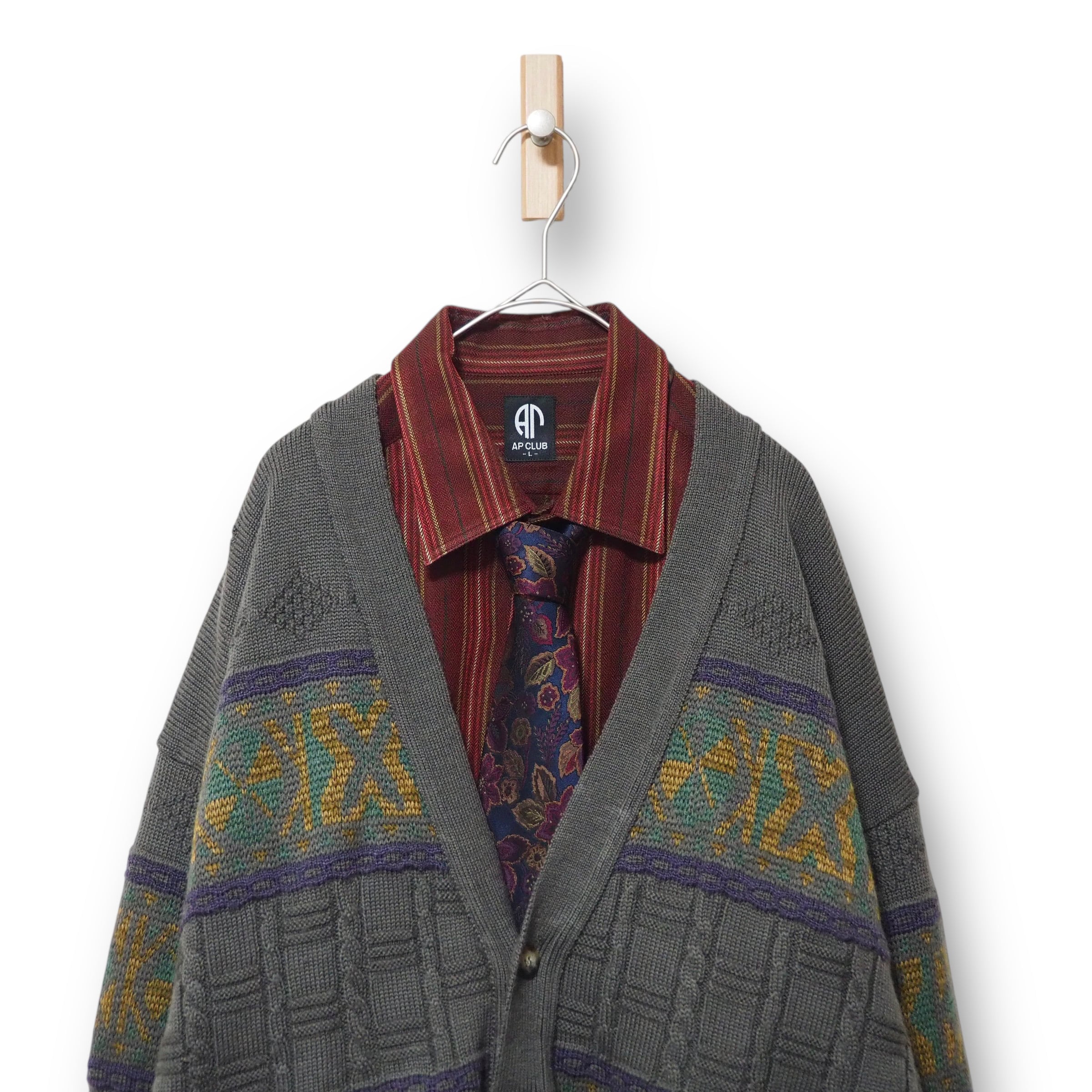 【VINTAGE】ネクタイシャツ+カーディガン