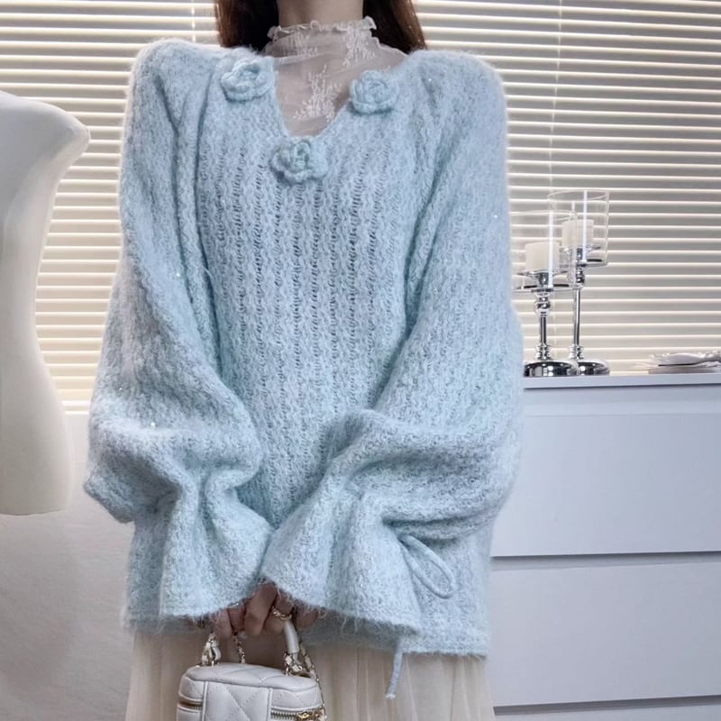 【tops】スパンコール付きニットトップス Q7289