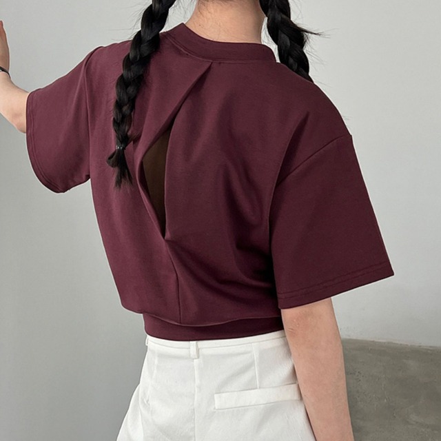 back open crew neck short-sleeve t-shirt　L0508