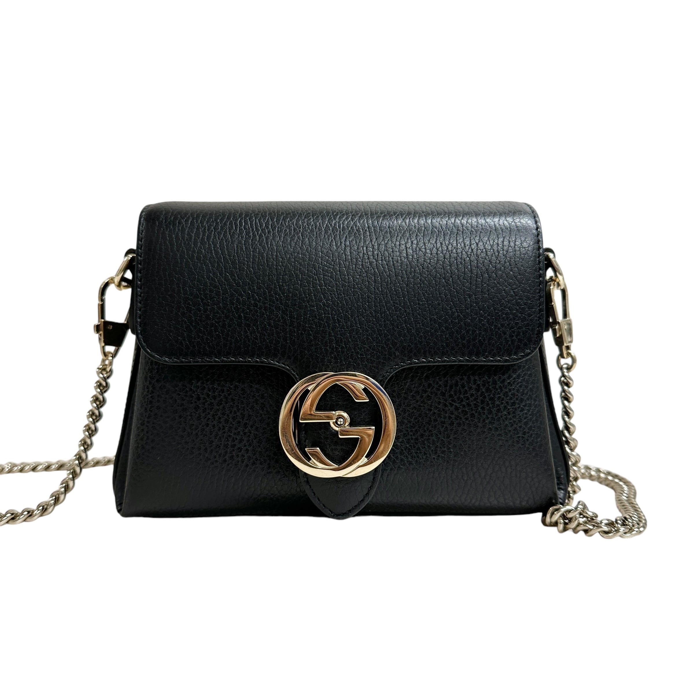 GUCCI グッチ インターロッキング チェーンショルダーバッグ ブラック