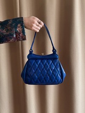 blue leather hand bag-5163-2