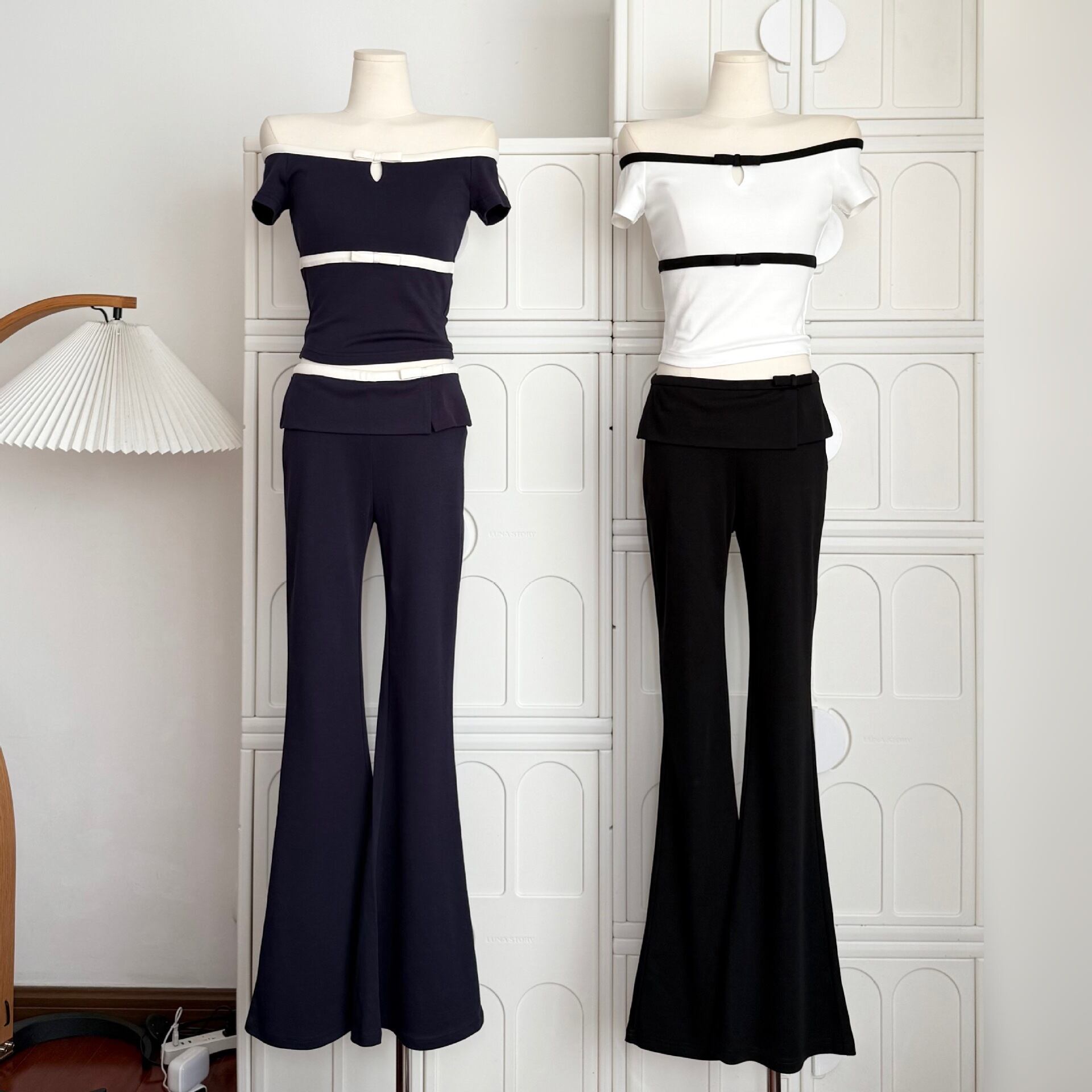 【set】リボン付きトップス×パンツセット M32573