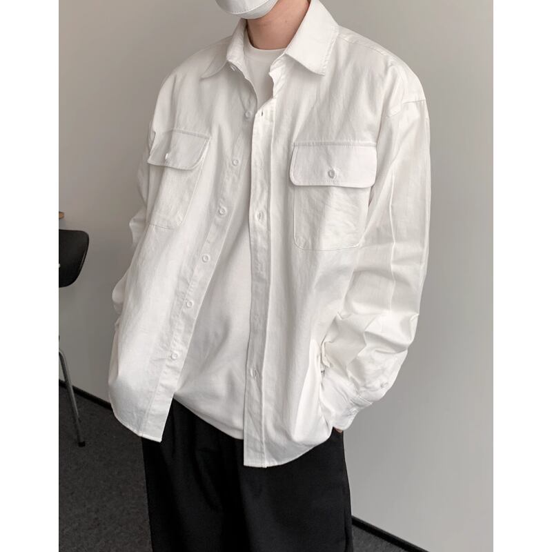 regular collar long sleeve button down shirt straight silhouette mr0403