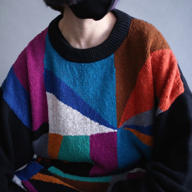 good coloring colorful art pattern over size knit sweater