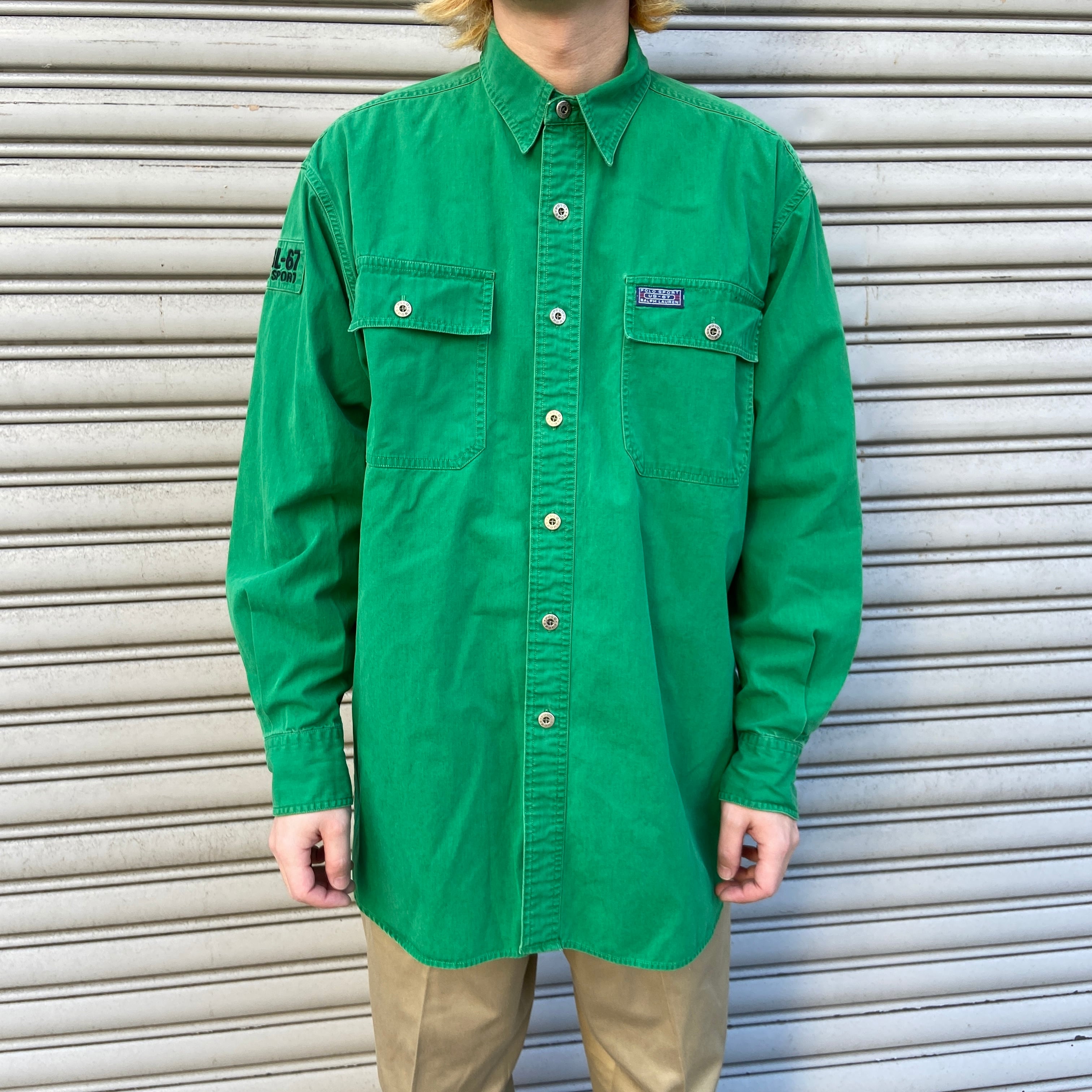 送料無料』90s POLO SPORT ポロスポーツ RL-67 マチ付き 長袖シャツ L 