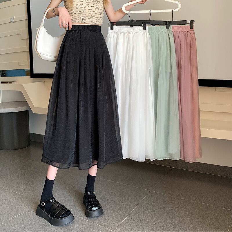スカート レディース シフォンカート ロング ロング丈 ひざ下 Aライン ハイウエスト ウエストゴム 透け感 チュール かわいい 大人可愛い きれいめ シンプル 大人 上品 おしゃれ お洒落 送料無料 ラブリー キュート フェミニン 無地 ふんわり 春 夏 秋 10代 20代 30代 40代 オフィス ビジネス OL 通勤 学生 通学 デート 休日 着回し 普段使い 韓国 韓国系 ファッション コーデ スタイル モテ 体型カバー 美脚 脚長 フリーサイズ ブラック ホワイト グリーン ピンク プチプラ