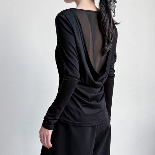 sheer back open sleeve cut and sew　L0626