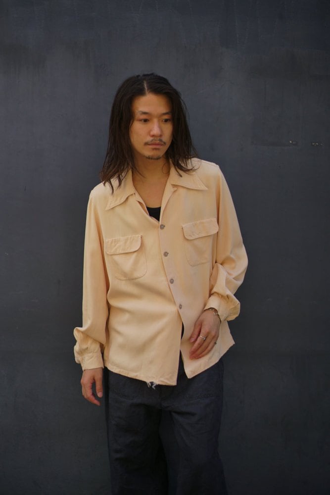 BERTON of California] Vintage Rayon Gabardine Open Collar Shirt
