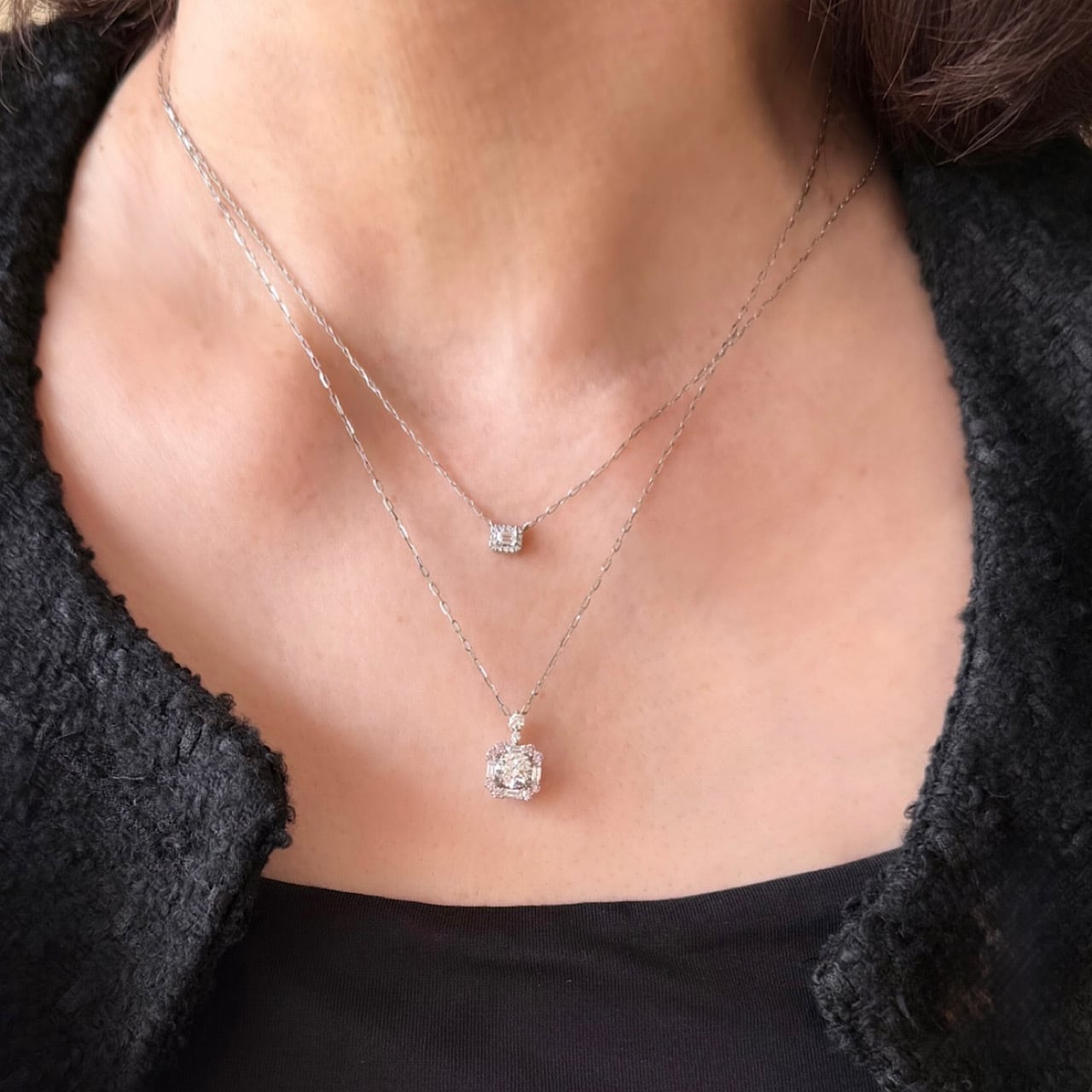 エメラルドカットダイヤモンド ペンダント 0.096ct プラチナ チェカ