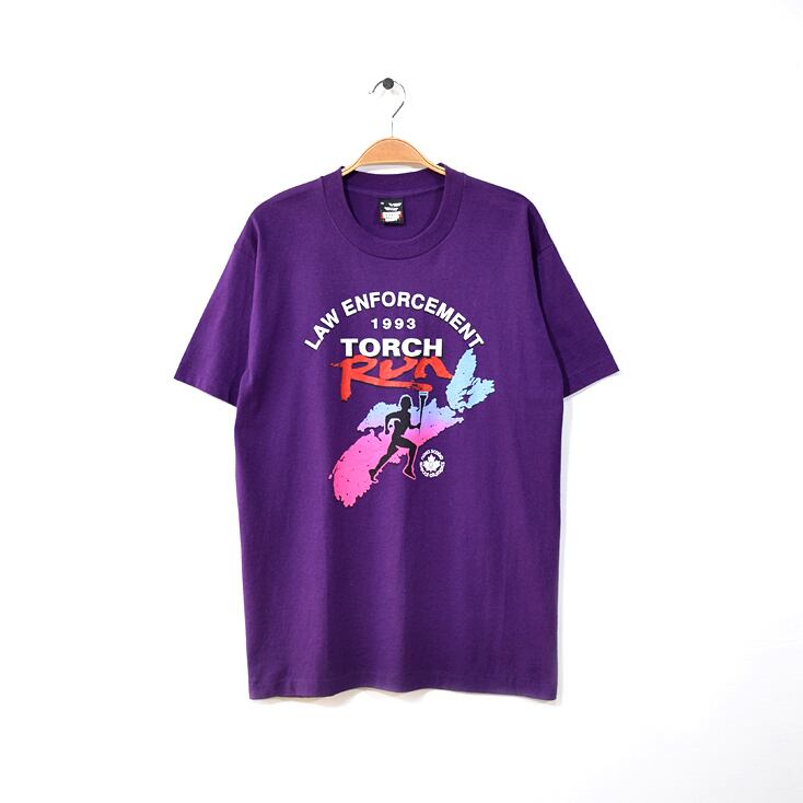 90S カナダ製 スクリーンスターズ トーチ プリント ヴィンテージ Tシャツ メンズL パープル シングルステッチ 古着 @BB0637