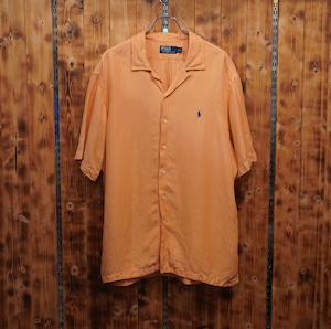 ralphlauren リネン シルク ヘリンボーン 開襟シャツ XL/ラルフローレン オレンジ オープンカラーシャツ