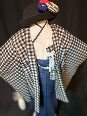 【予約商品】Check羽織デニム風袴3点セット・SIZE110 七五三小物セット 男の子の祝い着 羽織 袴