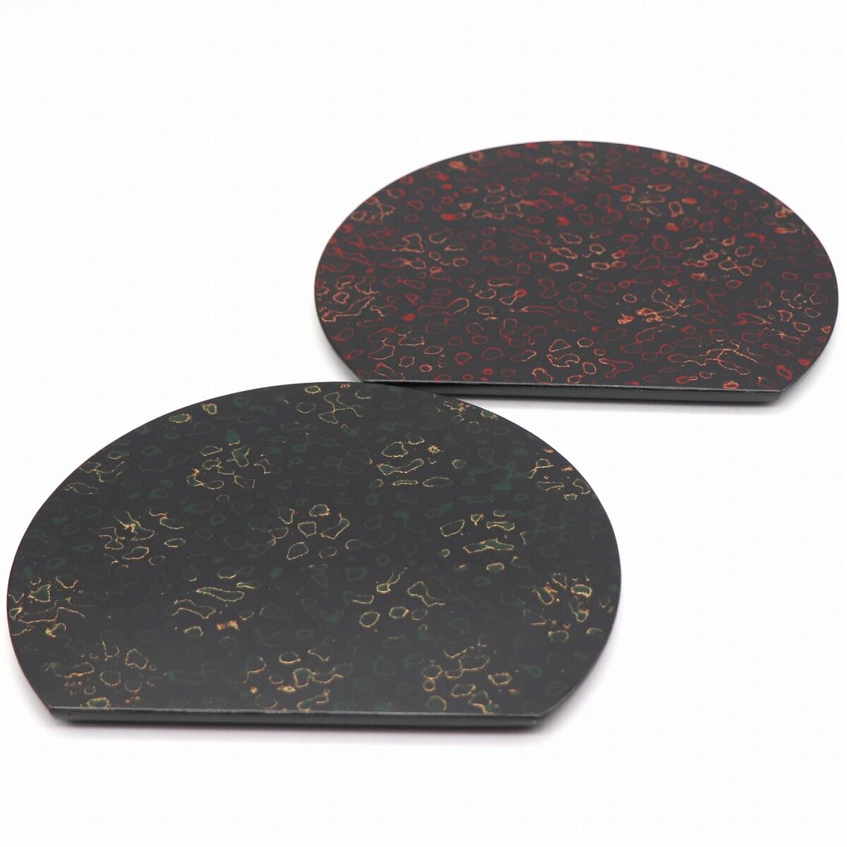 津軽塗（唐塗）バカ塗り・半月盆・お盆・トレー・2枚セット・No