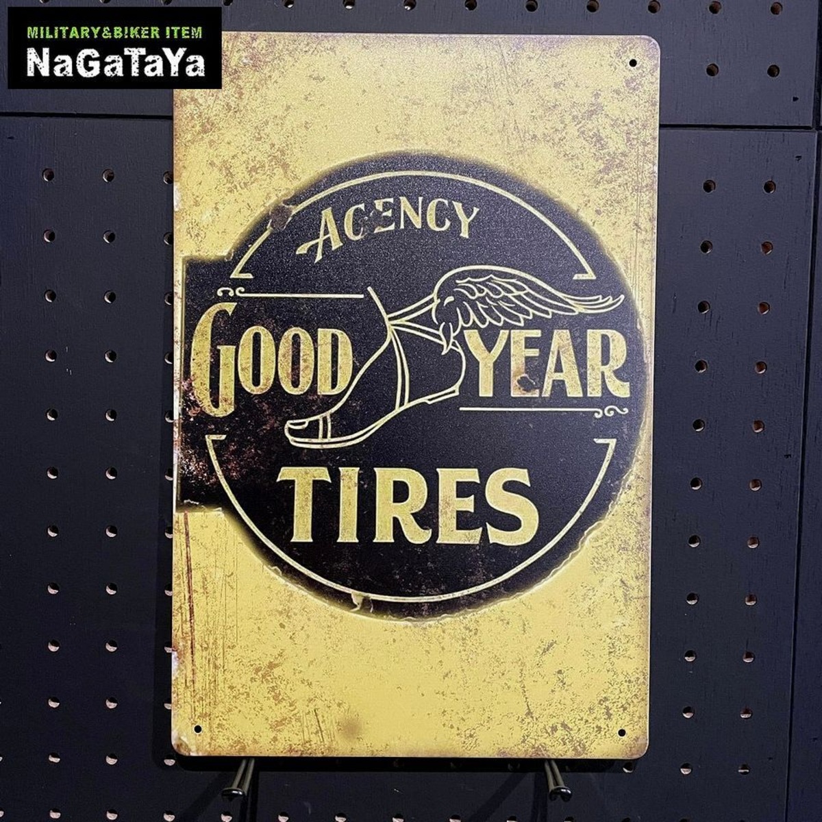 ビンテージ 低けれ 大型 看板 GOODYEAR グッドイヤー 直径76cm ガレージ