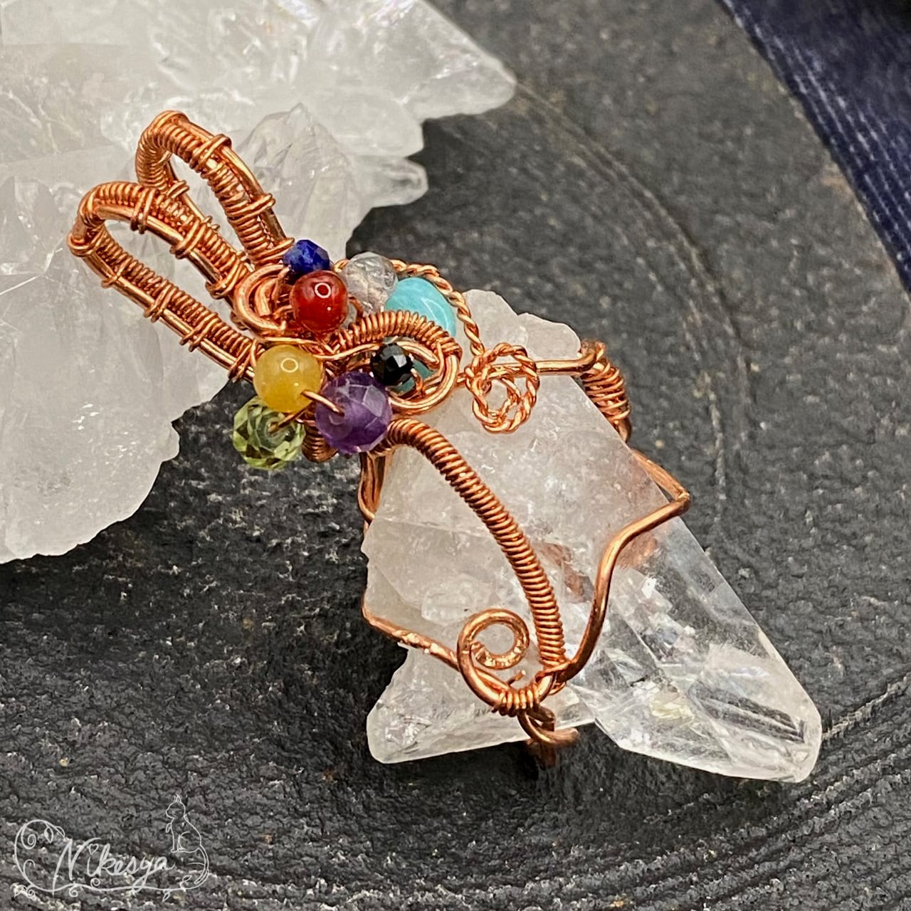 コッパー99,9】【ワイヤーアクセサリー】貫入り水晶(クォーツイン