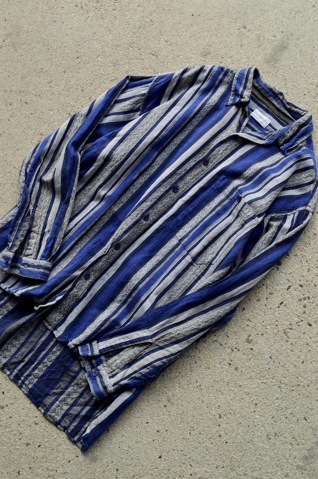 SOSTANZA 1990's From USA Stripe Geometric Cotton Blanket Long Shirt ソスタンツァ 90s ブランケットシャツ
