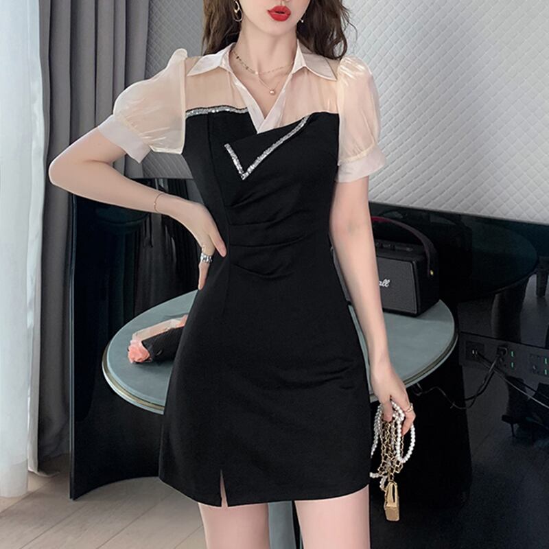 ワンピース 大きいサイズ カジュアル 流行り Poloネックデザイン ファッション 半袖 黒 配色 着痩せ ブラック S M L Xl 2xl Dresszone ワンピース 大きいサイズ カジュアル 流行り Poloネックデザイン ファッション 半袖 黒 配色 着痩せ ブラック S M L Xl 2xl Dresszone