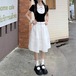 【2点セット】フリルヘムドッキングTシャツ+レースラインフレアスカート ・78475