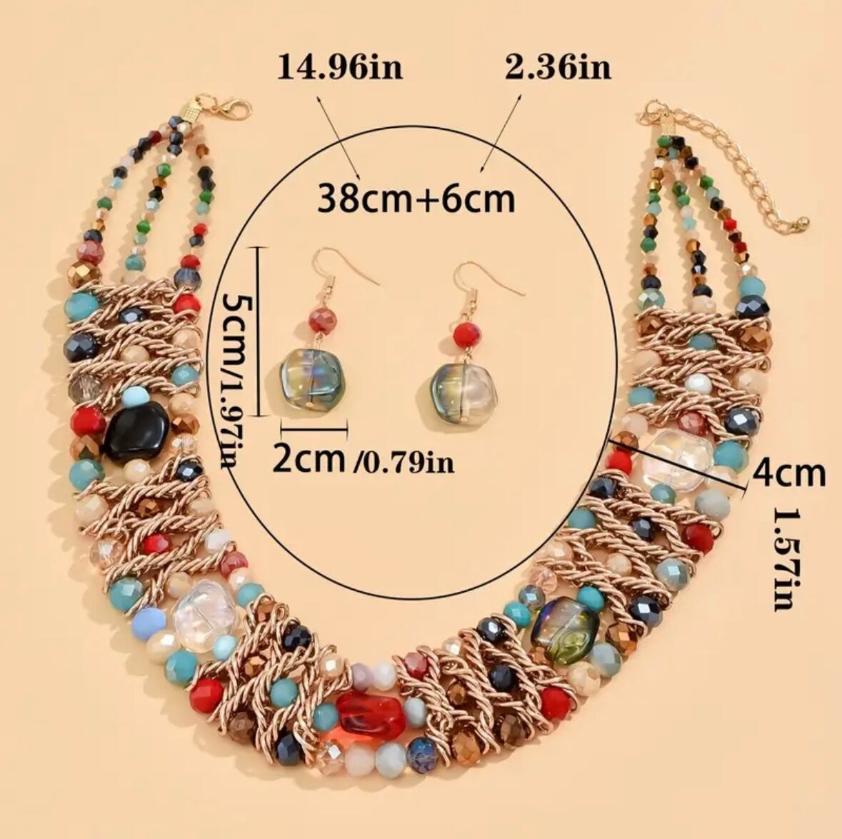 カラフルビーズ オリエンタル ネックレス ピアス セット | Faboutique