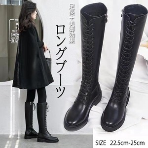 送料無料 ロングブーツ レディース 靴 編み上げ ローヒール 韓国ファッション ロング(DM0306)
