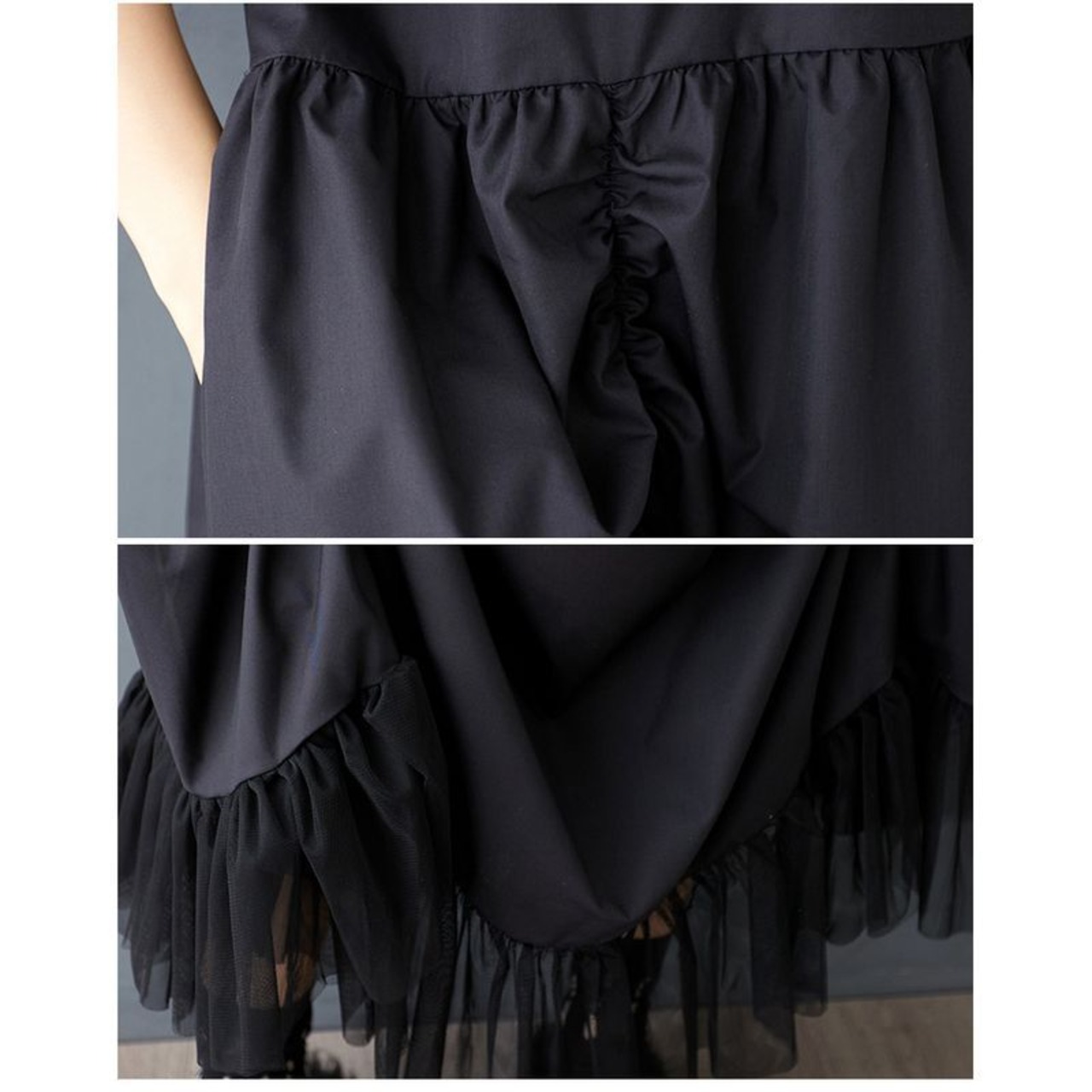 ドレープデザイン ブラック ワンピース  30098