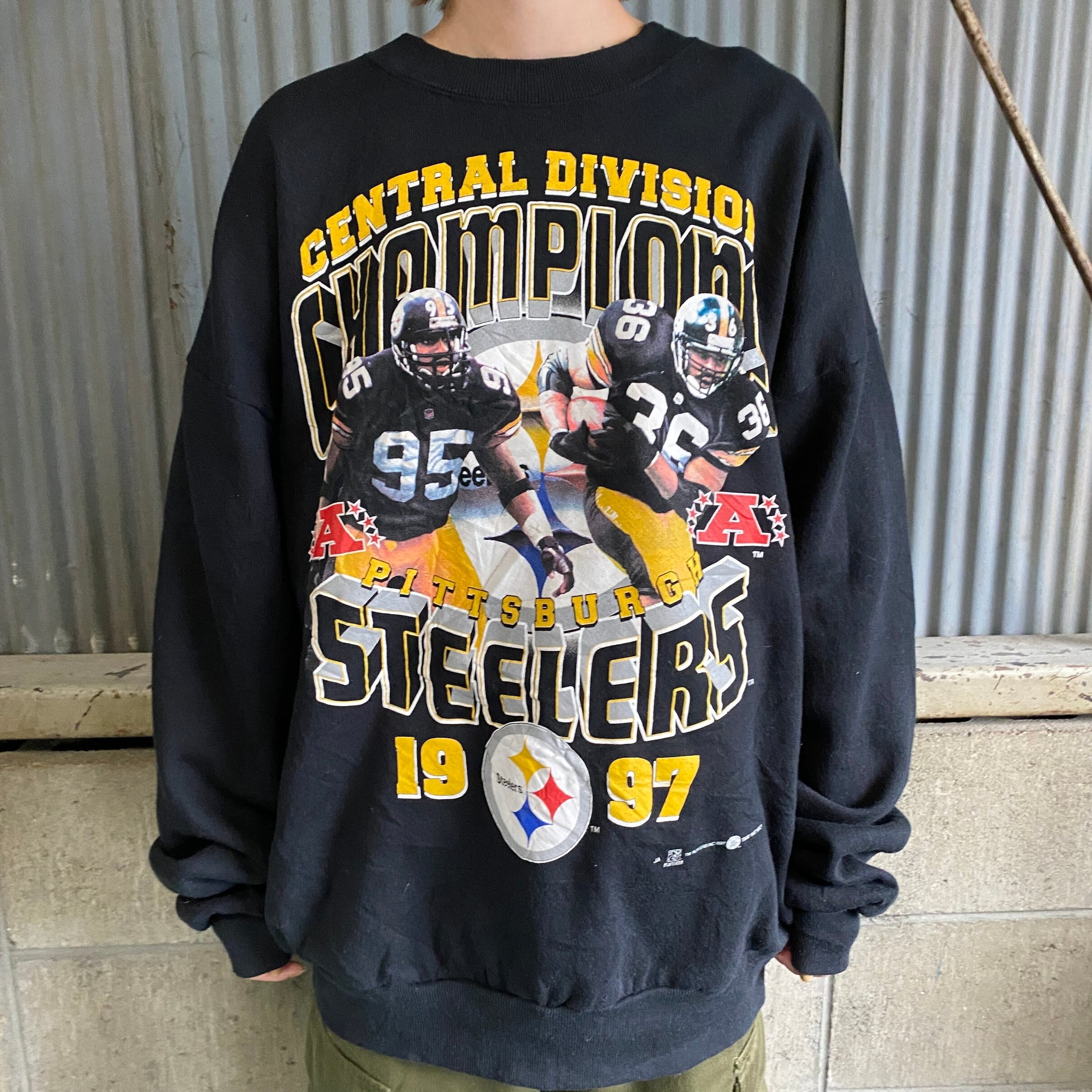 USA製 90年代 NFL ピッツバーグ・スティーラーズ ピクチャープリント スウェット メンズXL 古着 Pittsburgh