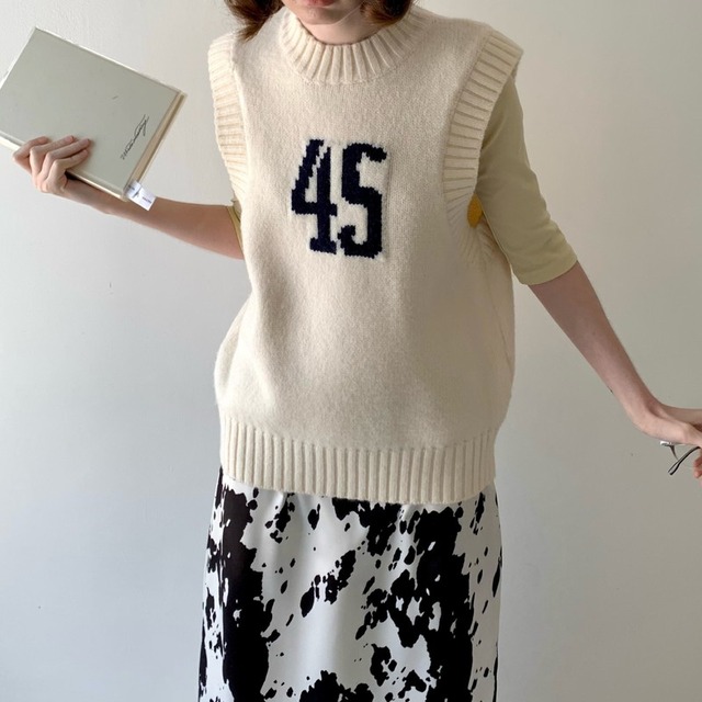 number graphic casual knit vest　2litr05789