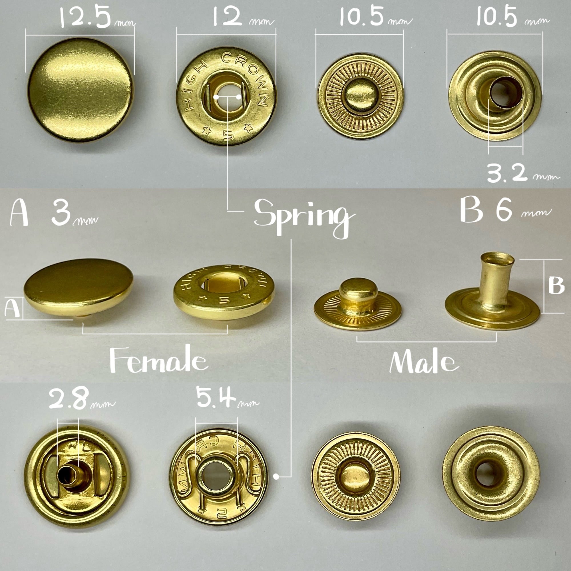 CROWN】HIGH CROWN バネホック (大/ B5D) 真鍮無垢《革の為に開発した