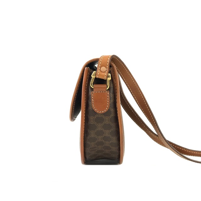 CELINE　セリーヌ　マカダム　ブラゾン型押し　ラウンド　ショルダーバッグ　ブラウン　vintage　ヴィンテージ　オールドセリーヌ　zad5df