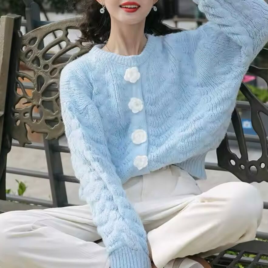 フラワーボタンカーディガン