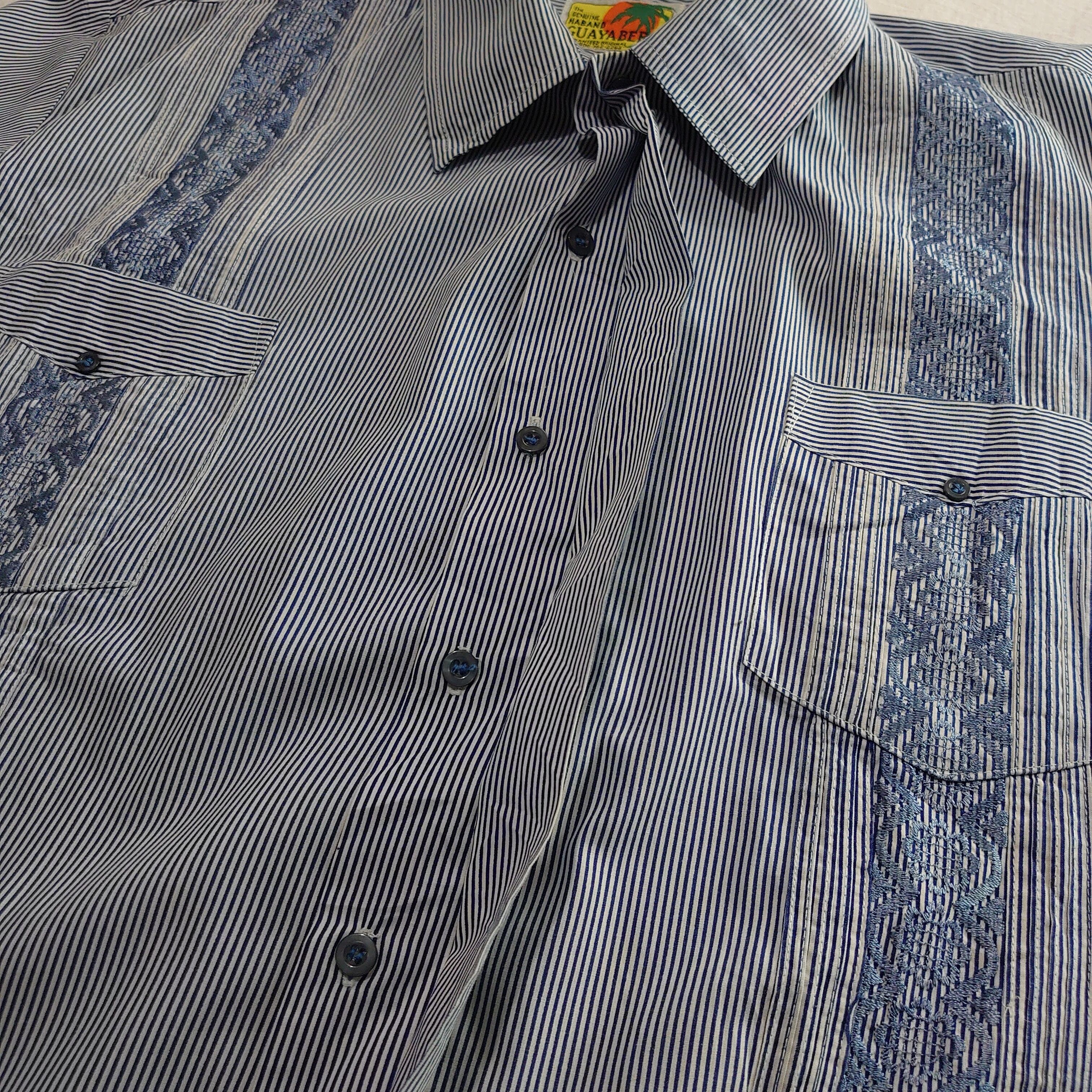 オープンカラー　キューバシャツ　ストライプ　総柄　刺繍　（I14-124）